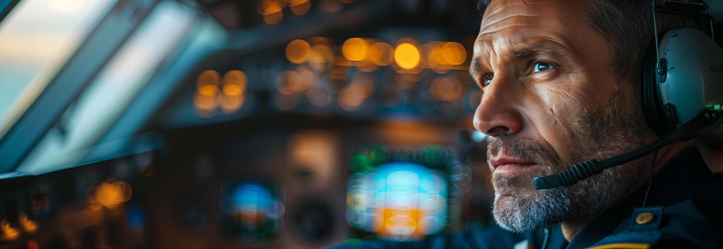A man in the cockpit of an airplane photo
