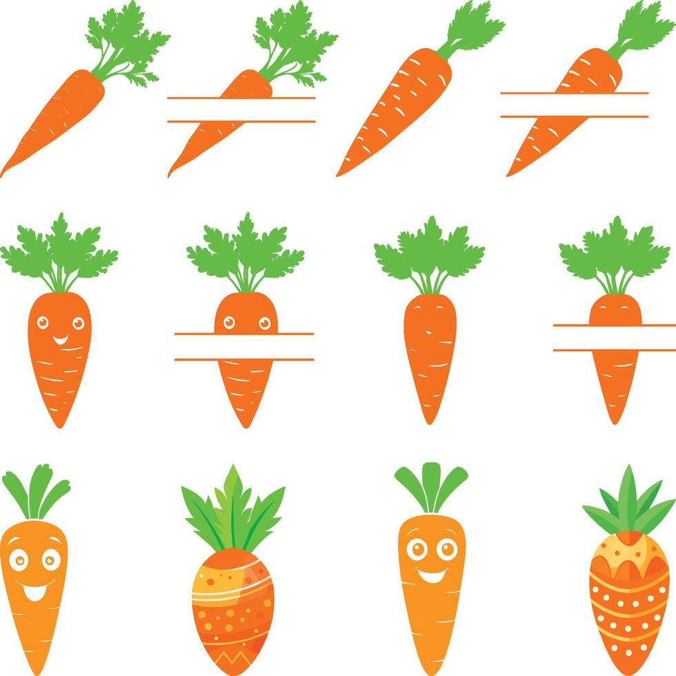 Carrots Monogram Designs Set Cute Carrot Logos Designs Silhouette, Carrot Illustrations vector