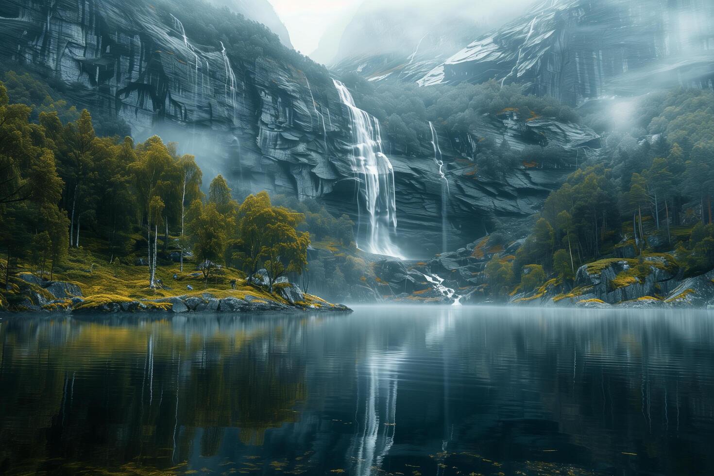 A waterfall in the mountains photo