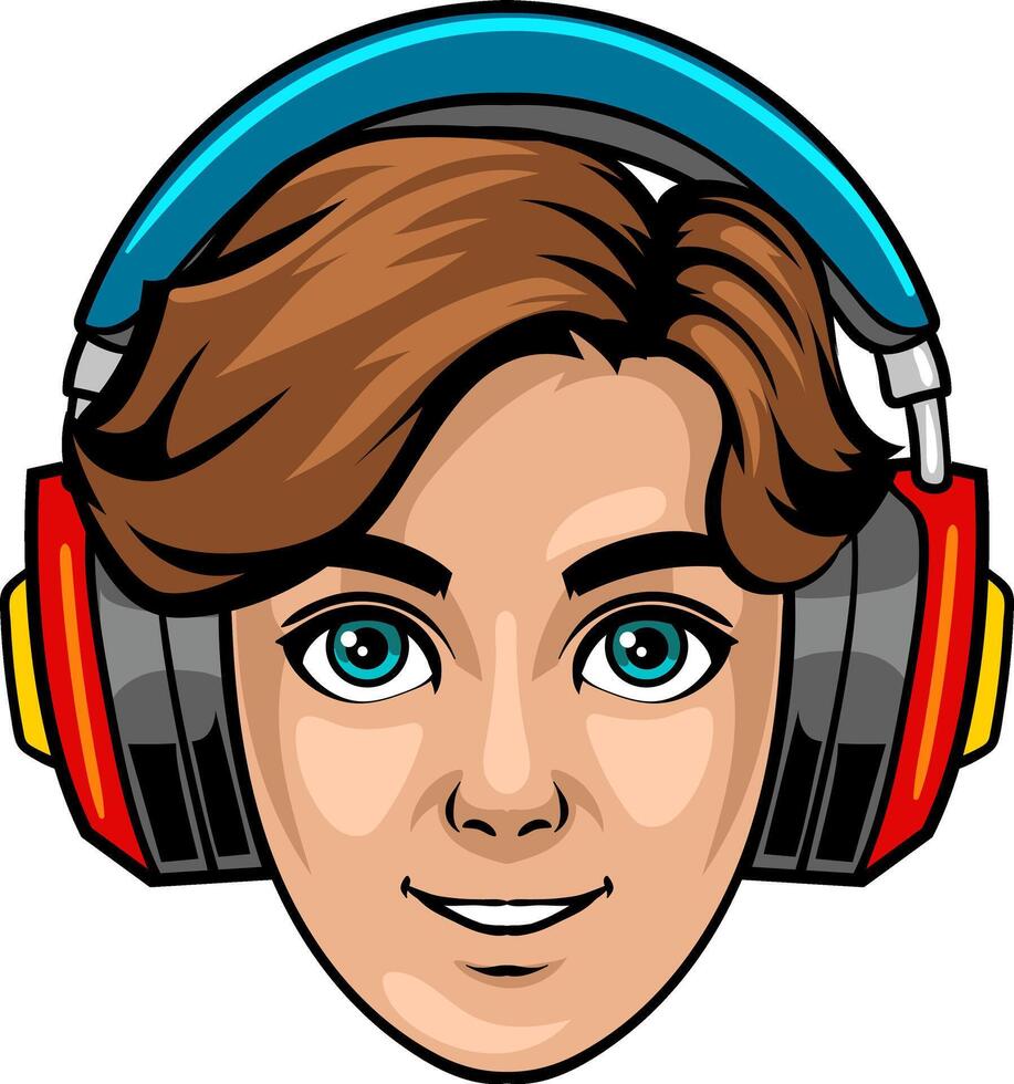 Boy nerd head with headphone isolated cartoon character illustration vector