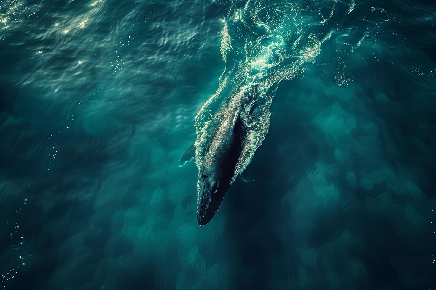 A whale swimming in the ocean with its tail out photo