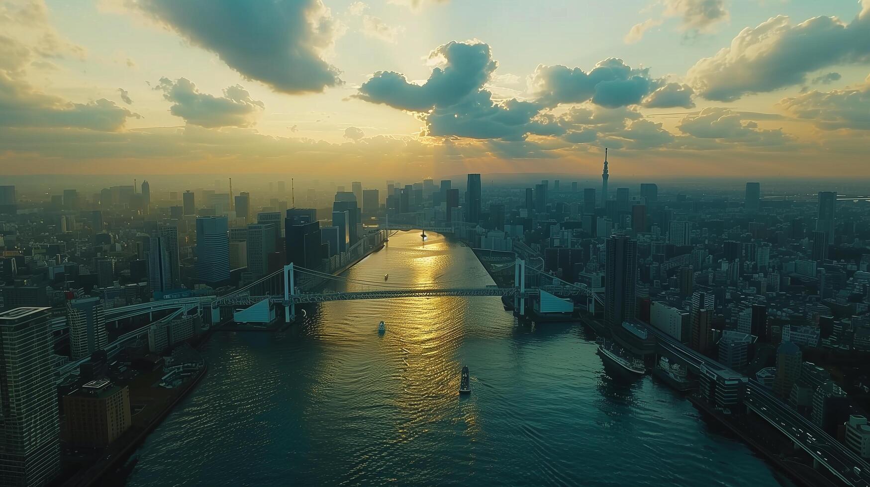 A view of the city skyline from above photo