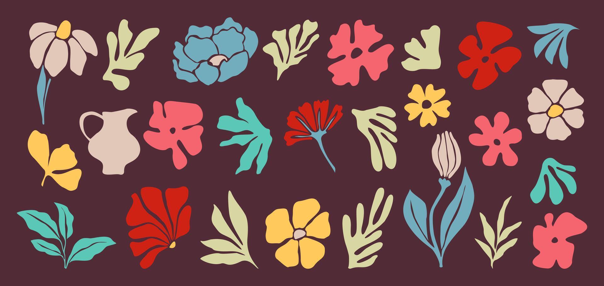 Set of hand drawn floral design elements vector
