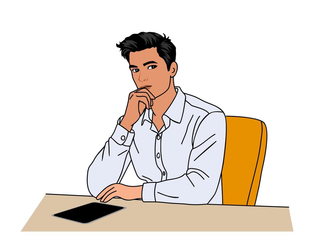 Business man sitting at the desk with tablet vector