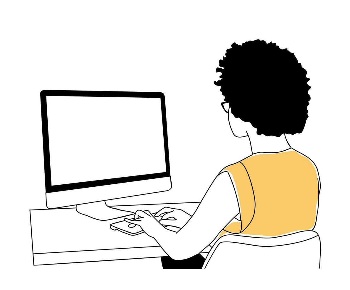 Business woman sitting at the desk with computer vector