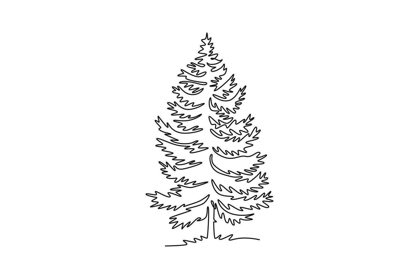 Single one line drawing beauty and exotic pine tree for home decor wall art poster. Decorative tall conifer pinus plant for national park logo. Continuous line draw design graphic illustration vector