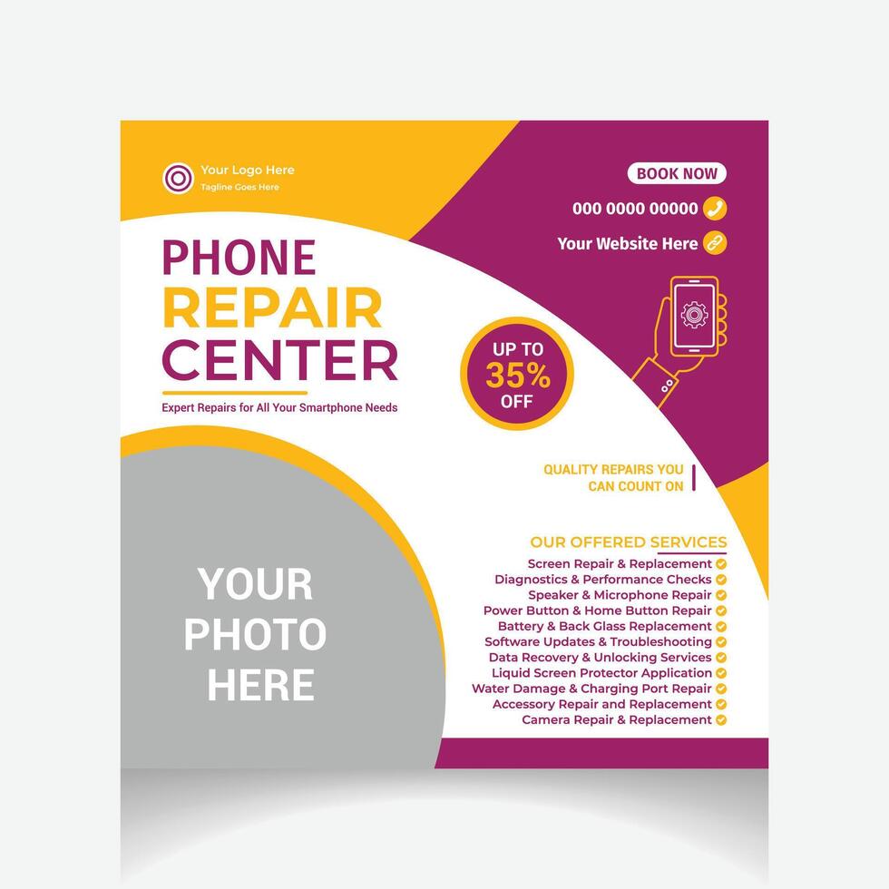 Professional Phone Repair Center social media post design vector