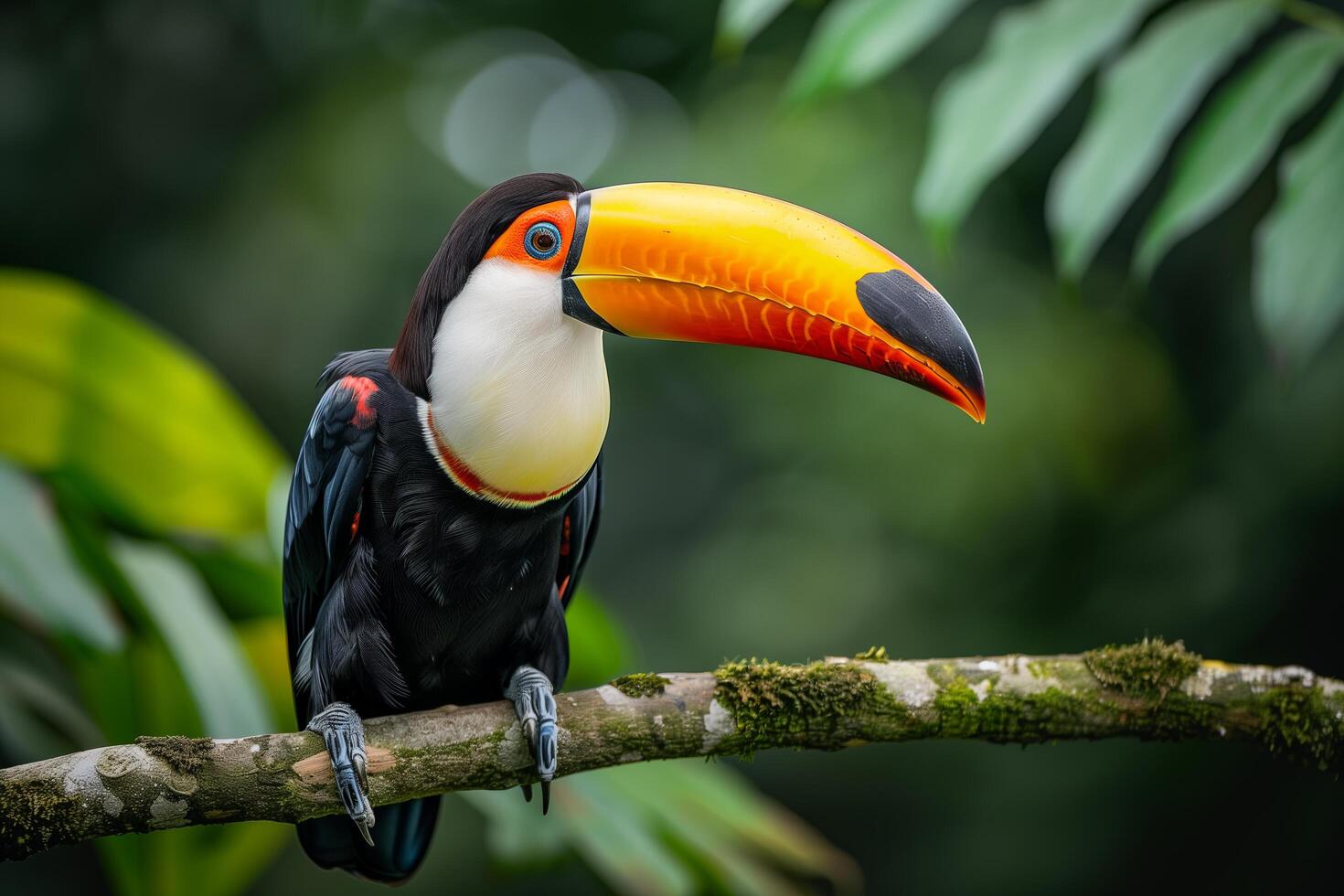 A toucan is perched on a branch in the jungle photo