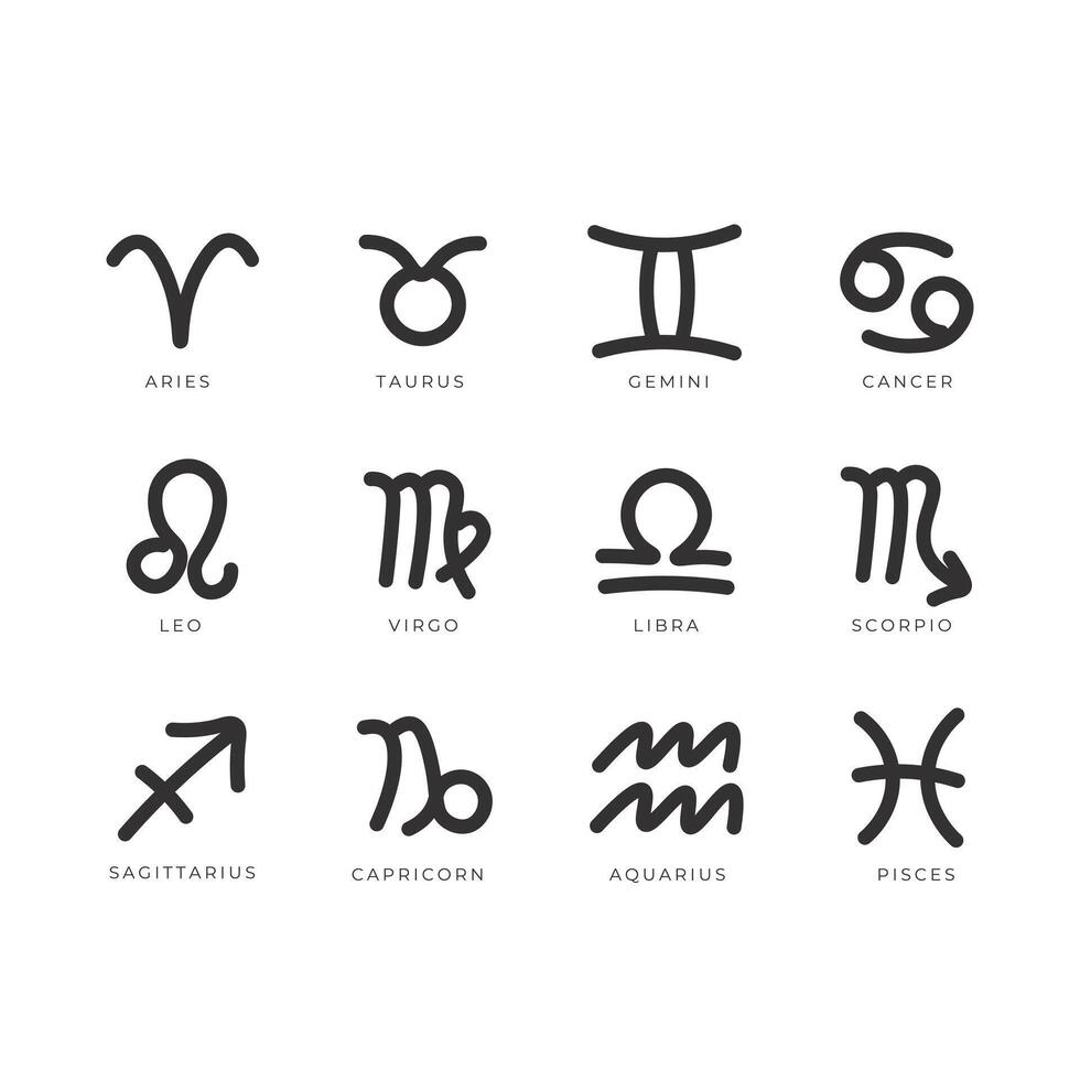 simple Line Art Zodiac Signs, illustration set of the 12 zodiac signs vector