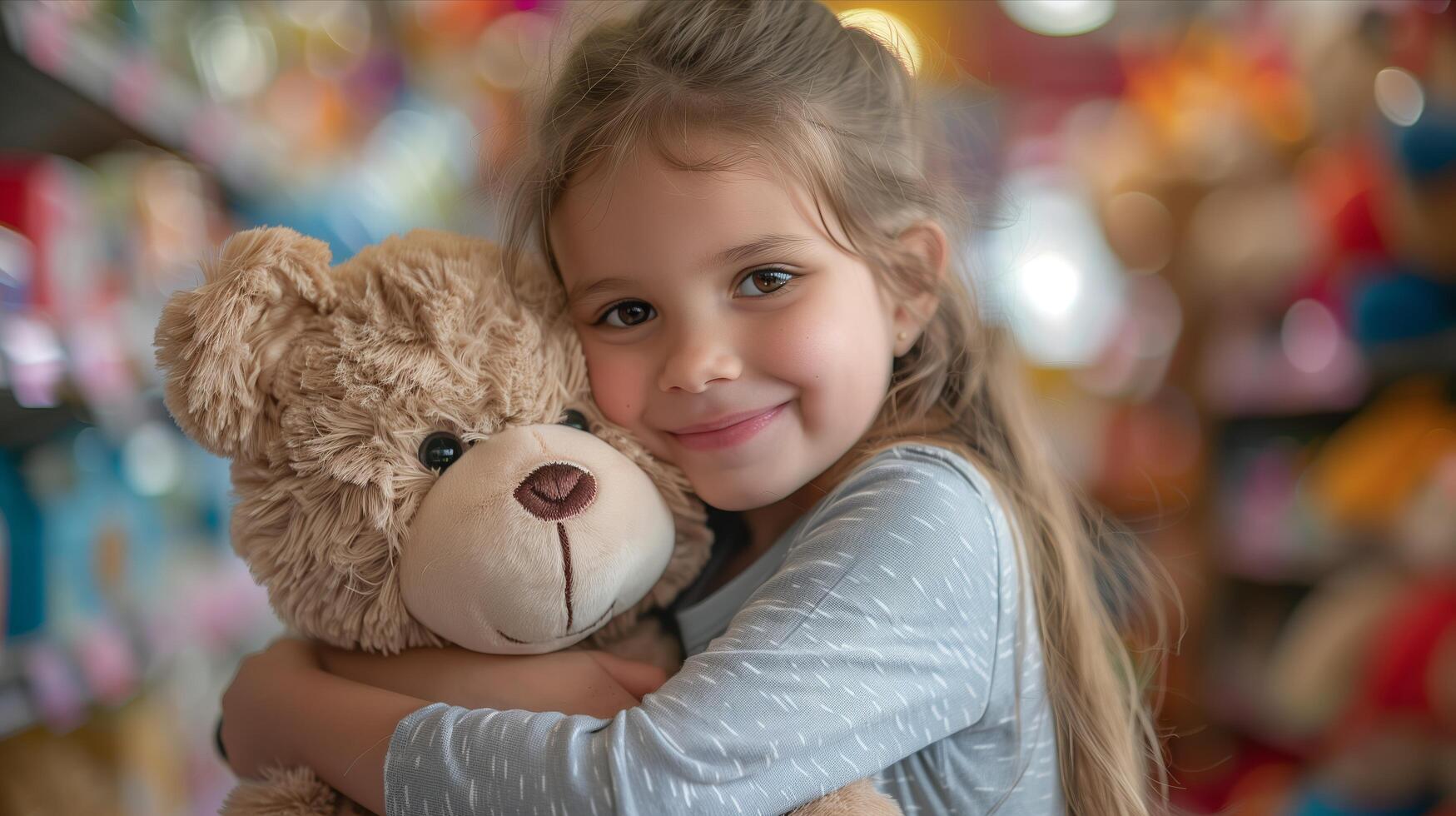 A little girl is hugging a teddy bear photo