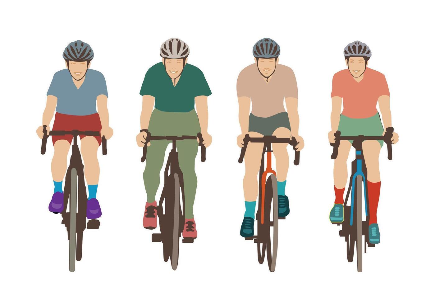 People riding bicycle, action bikers, isolated on white background, illustration. vector