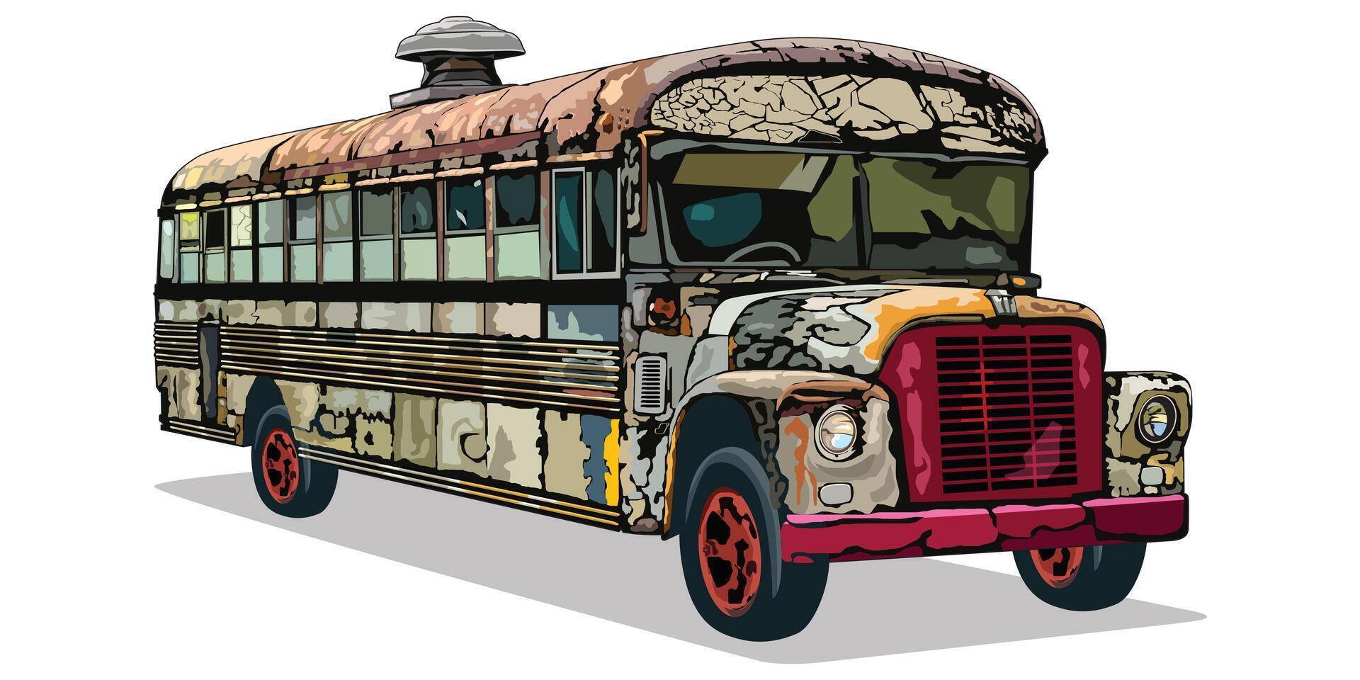 Rusty Old School Bus, illustration. vector
