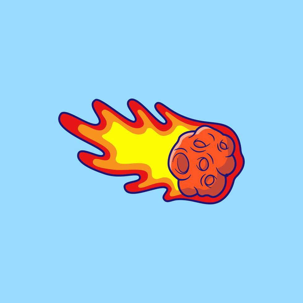 Burning Meteor Flying Cartoon Illustration. Science Technology Concept. Flat Cartoon Outline Style. vector