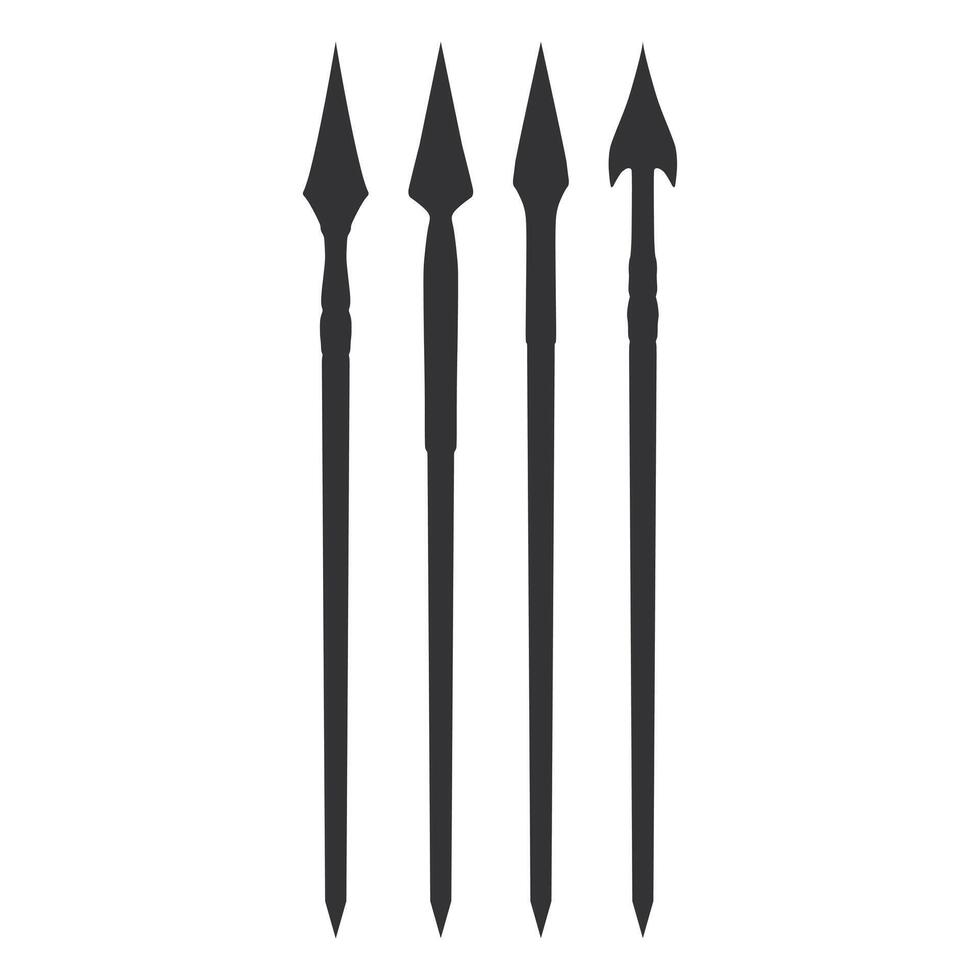 Medieval Sharp Long Spear Silhouette. Ancient Black Spear Silhouette. Spear Icon. vector
