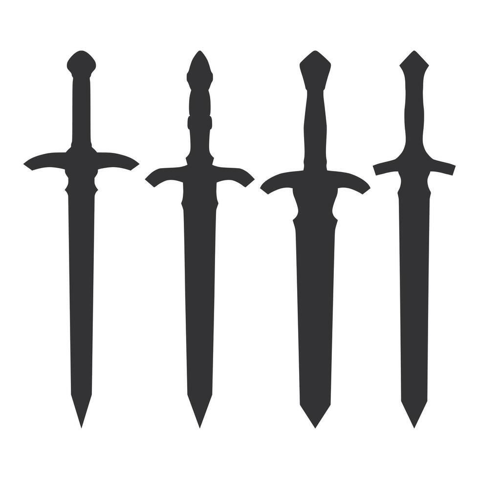 Sharp Medieval Sword Silhouette. Ancient Black Sword Silhouette. Long Sword Icon. vector