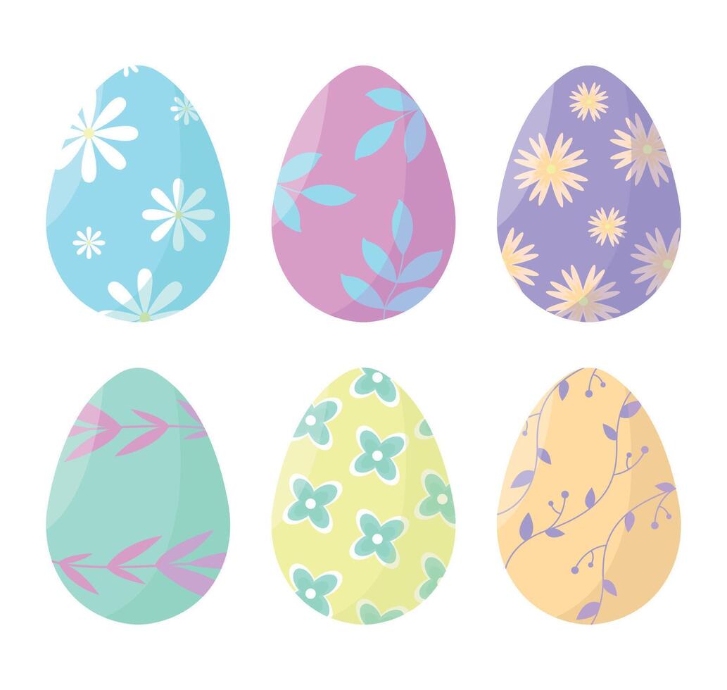 Set of Easter eggs icons with patterns on white background. Easter concept. Happy Easter. vector