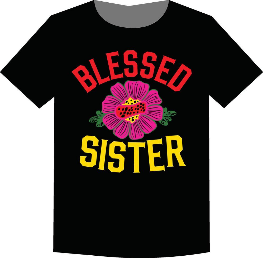 Blessed Sister Lettering Design on Black T-Shirt Background vector