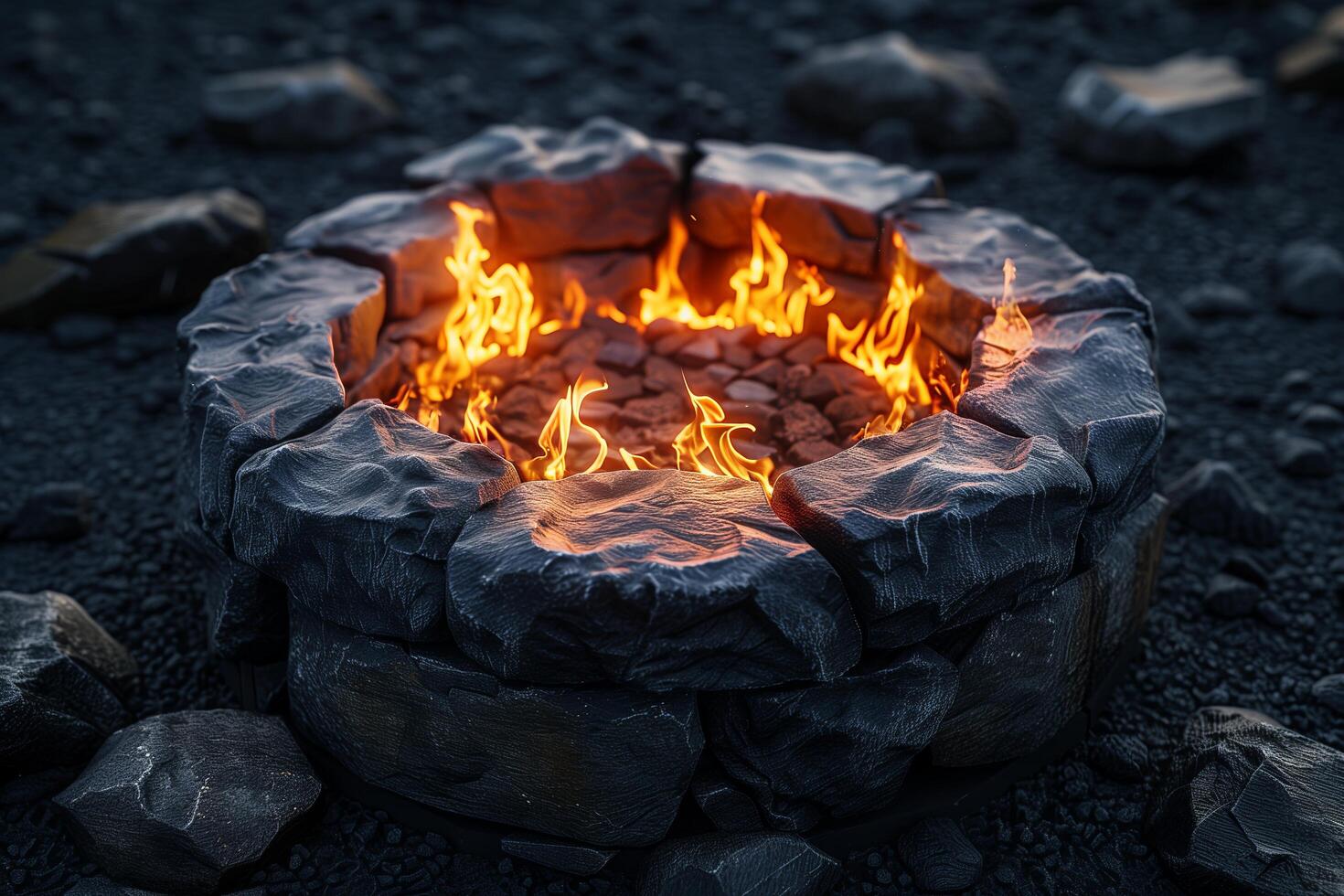 A fire pit is shown on a black surface photo