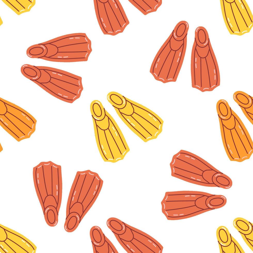 Seamless pattern with swimming fins in flat style on white background vector