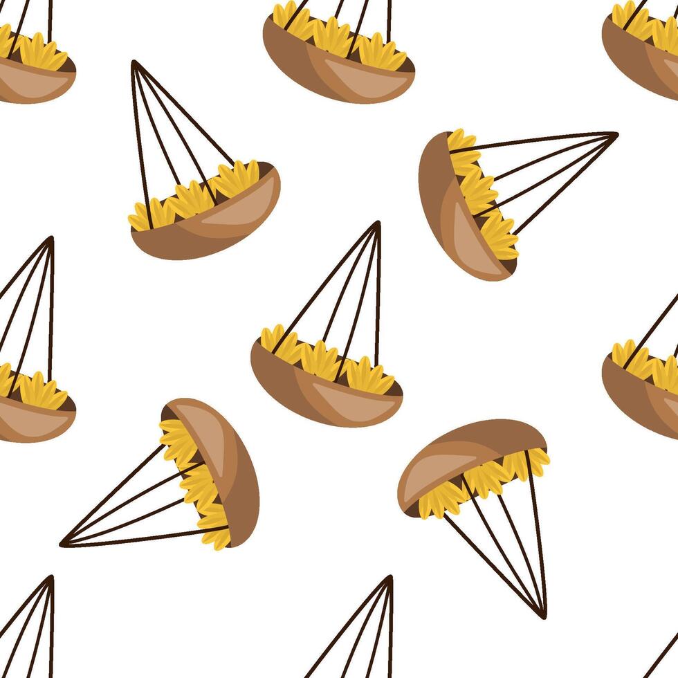 Seamless pattern with traditional Vietnamese carrying baskets in flat style on white background vector