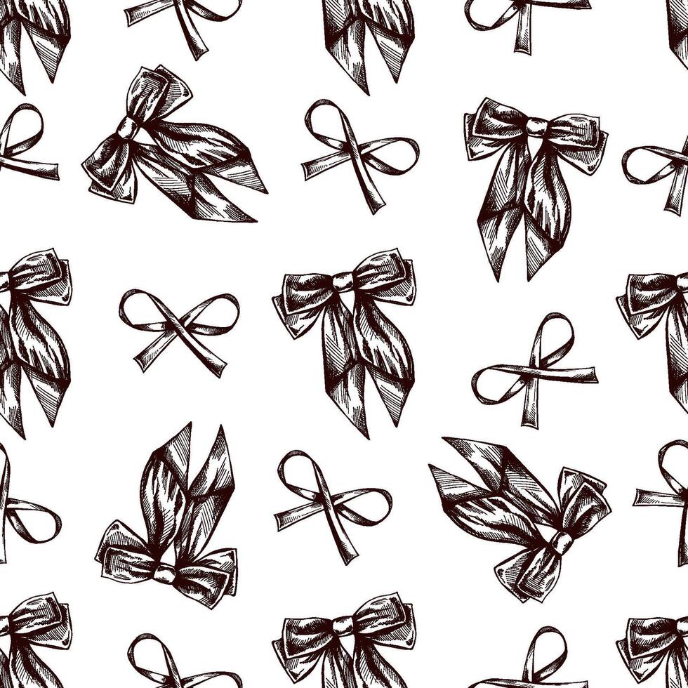 Hand drawn vintage seamless pattern with decorative bows vector