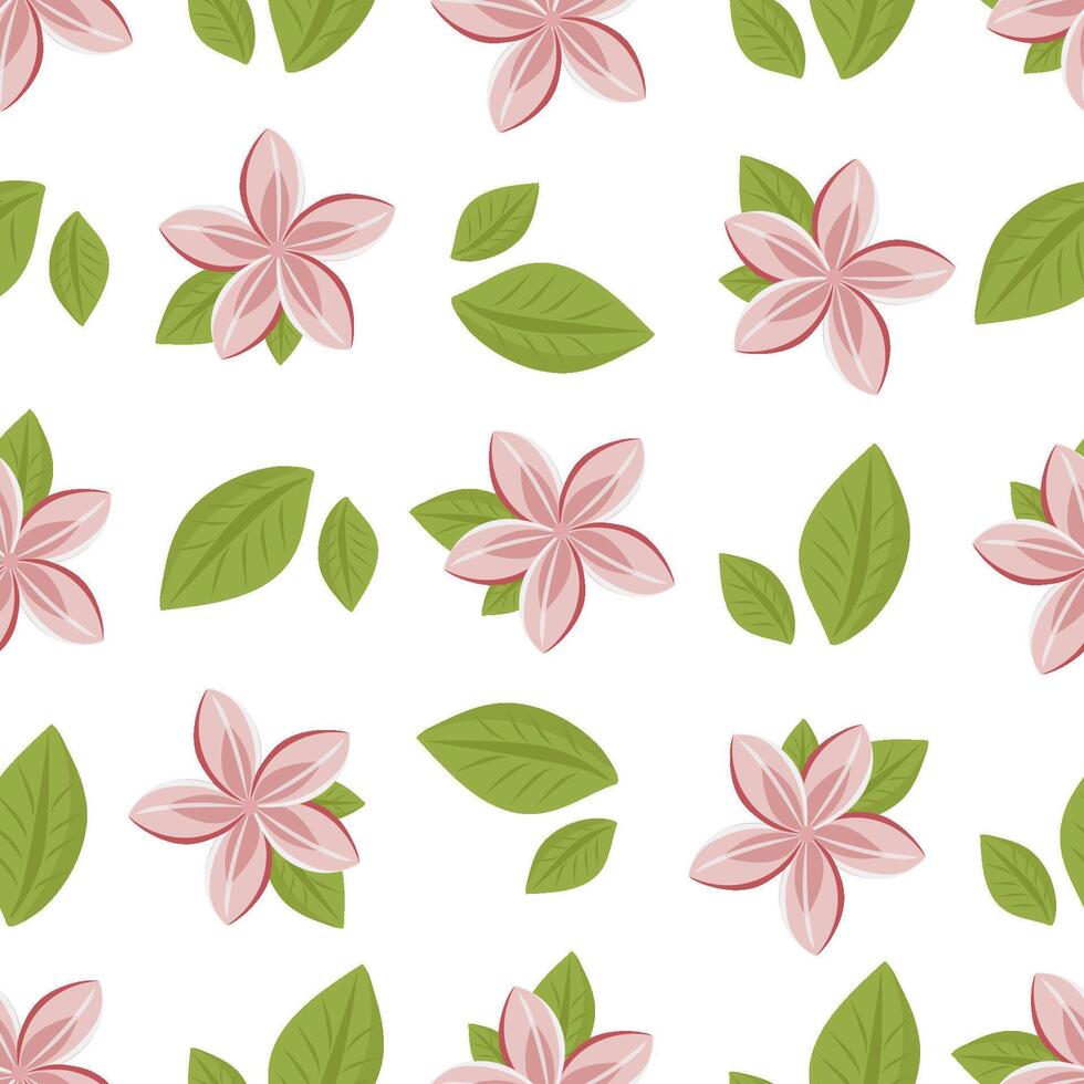 Seamless pattern with pink lotus flowers and green leaves on white background, modern illustration vector