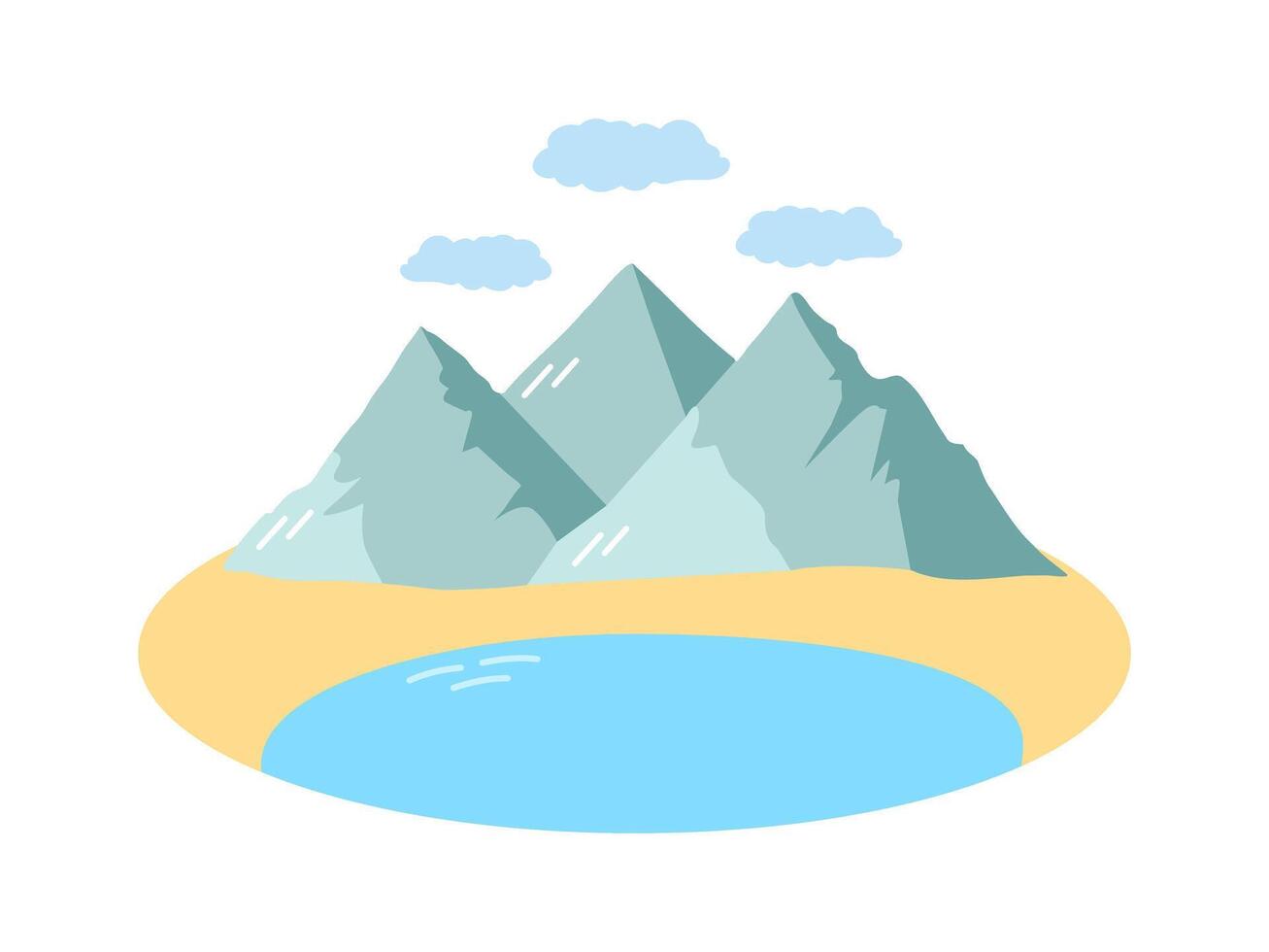Mountain landscape with lake and clouds in flat style vector