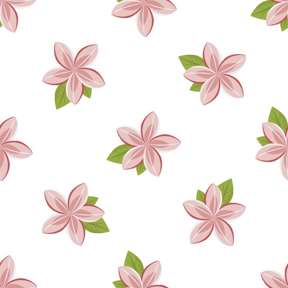 Seamless pattern with pink lotus flowers and green leaves on white background, elegant botanical design vector