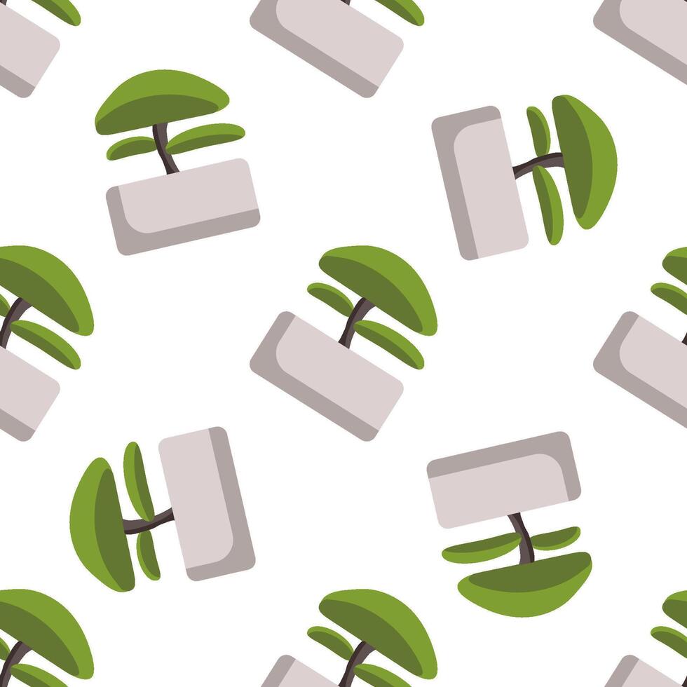 Seamless pattern with bonsai tree in pot on white background, modern illustration vector