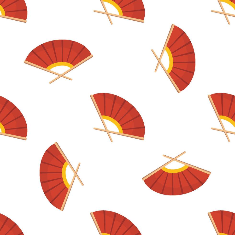 Seamless pattern with traditional Vietnamese red fans on white background vector