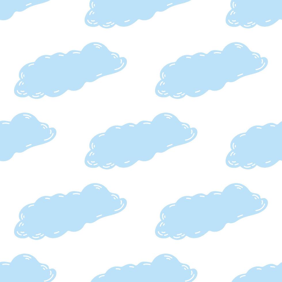Seamless pattern with blue clouds in flat style on white background vector