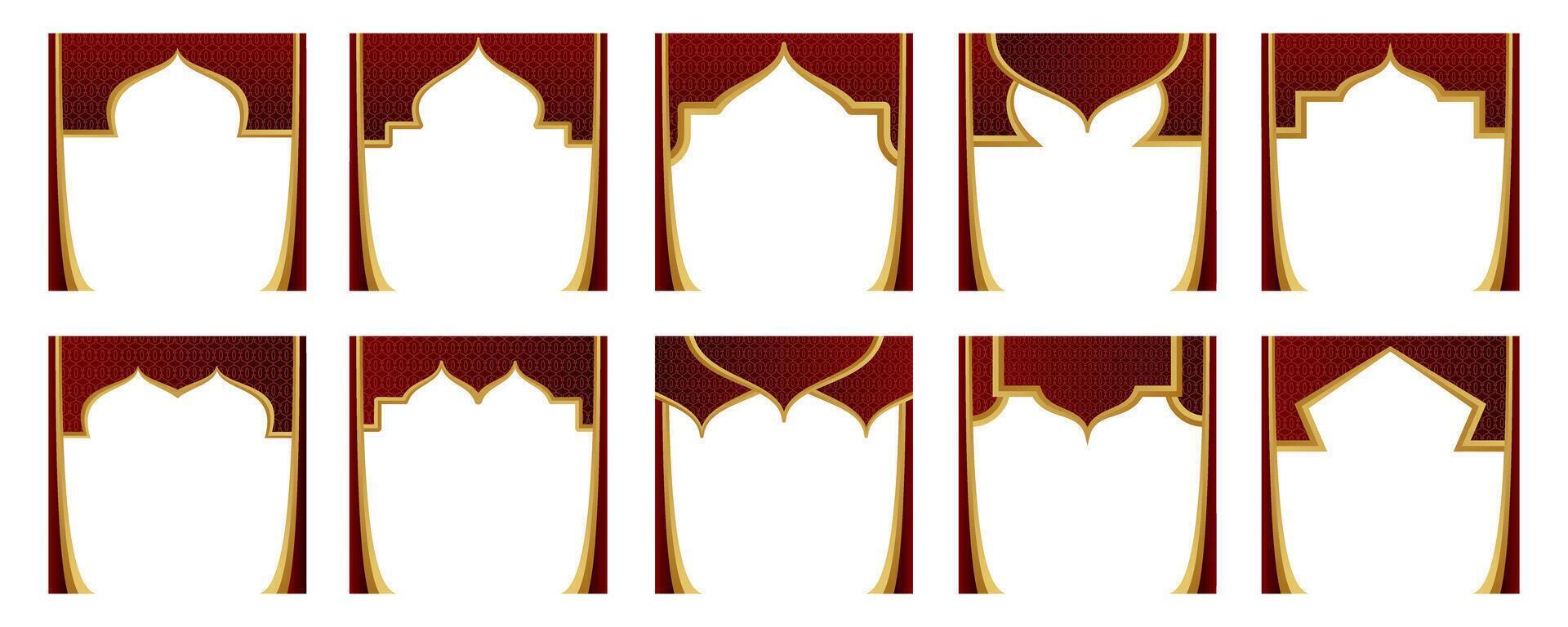 Golden Modern Luxury Islamic Frame Decoration On White Background Set vector