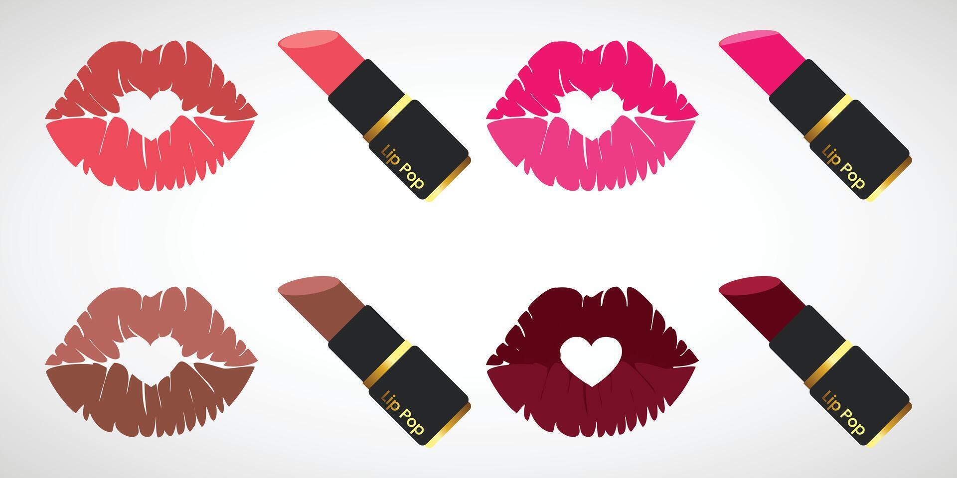 Lips and Lipstick Set vector