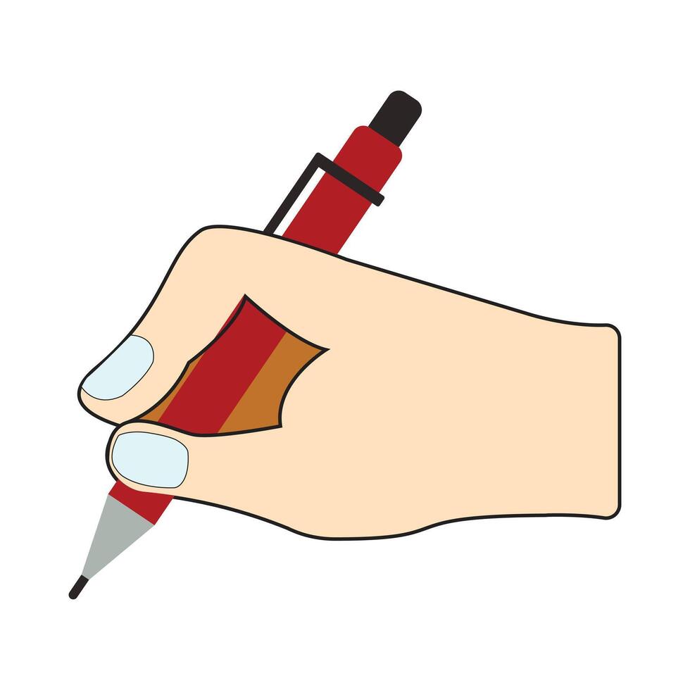 Hand holding a pen and writing on paper illustration vector
