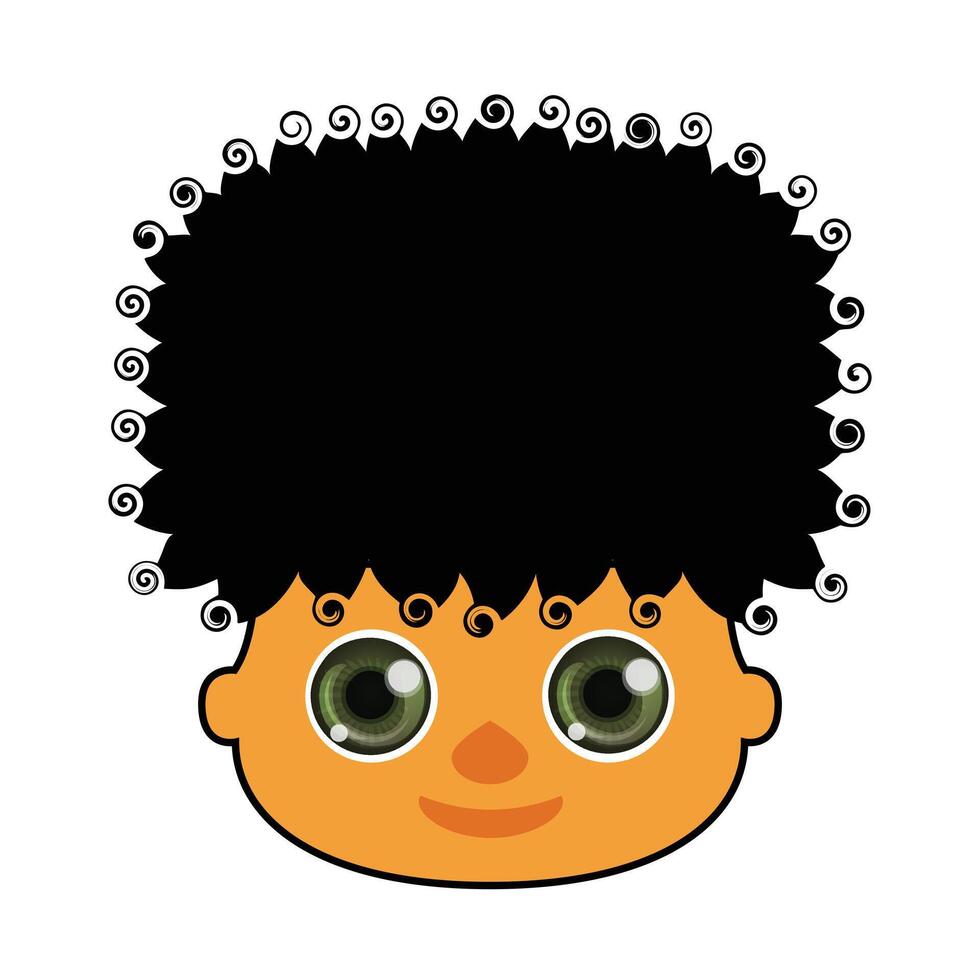 A cartoon black boy with curly hair and big eyes vector