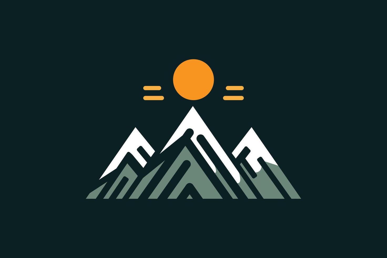 a mountain logo with a sun and a hills vector