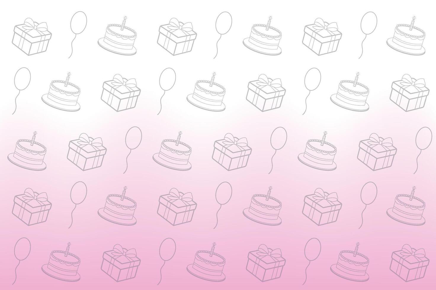 Birthday Pattern with Cakes, Balloons, and Gifts on Pink Gradient vector