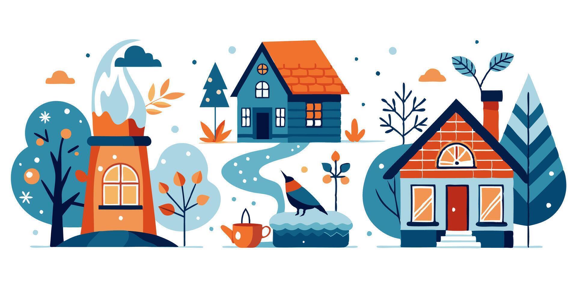Winter village illustration vector