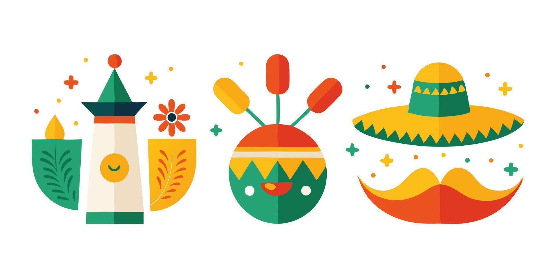 Mexican holiday icons set vector