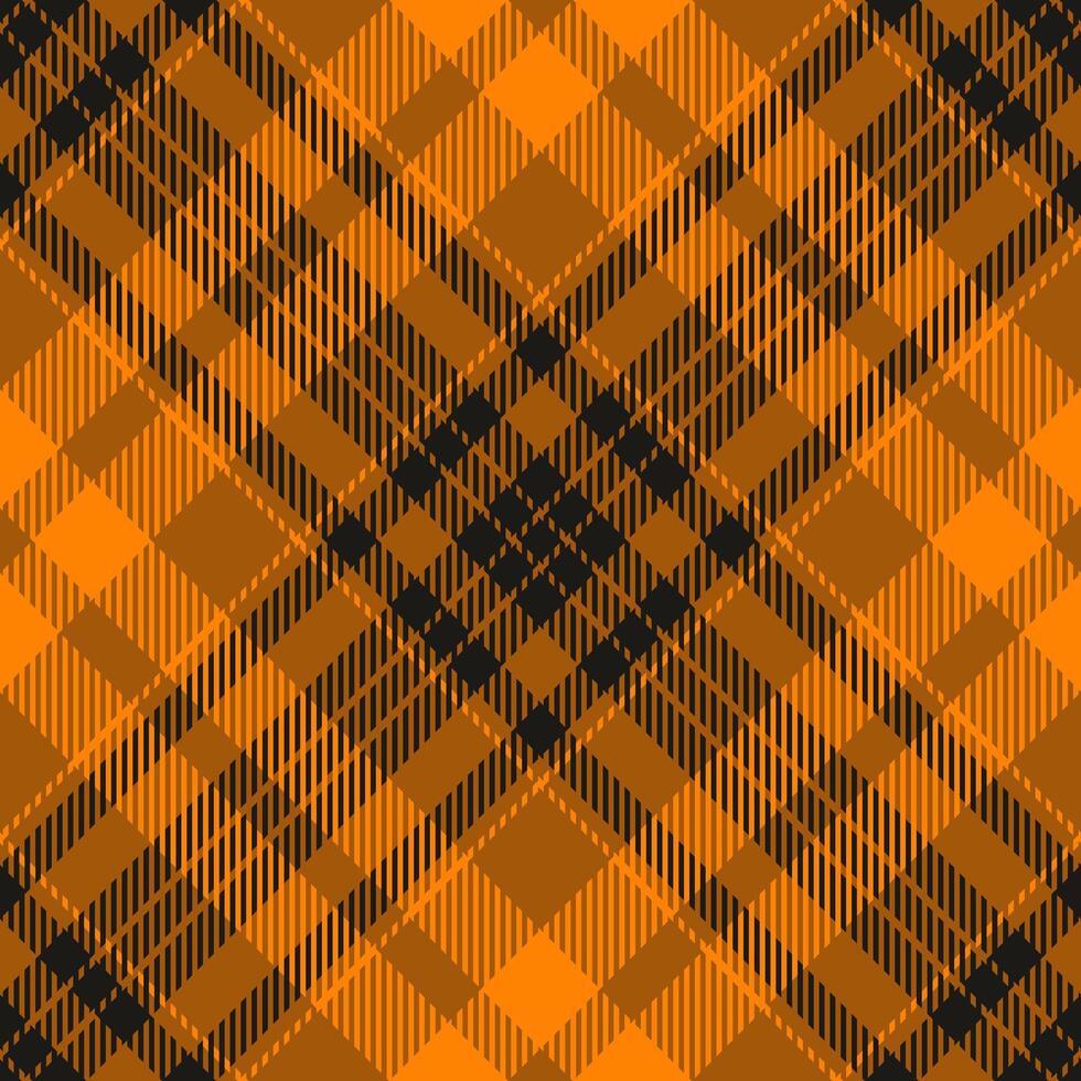 Faded check seamless, ethnic pattern tartan textile. Worn fabric texture plaid background in orange and black colors. vector
