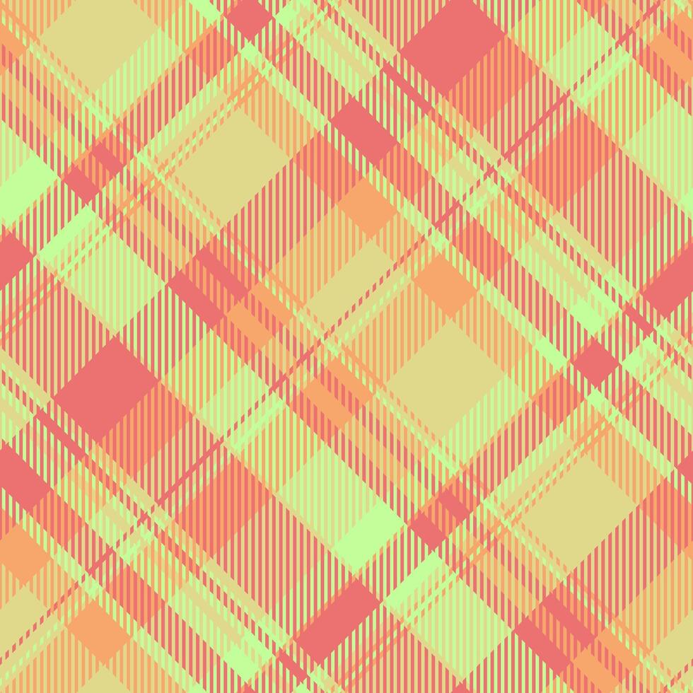 Vibrant diagonal plaid pattern in pastel coral, peach, and lime green. Perfect for textile design, website backgrounds, or fashion illustrations. vector