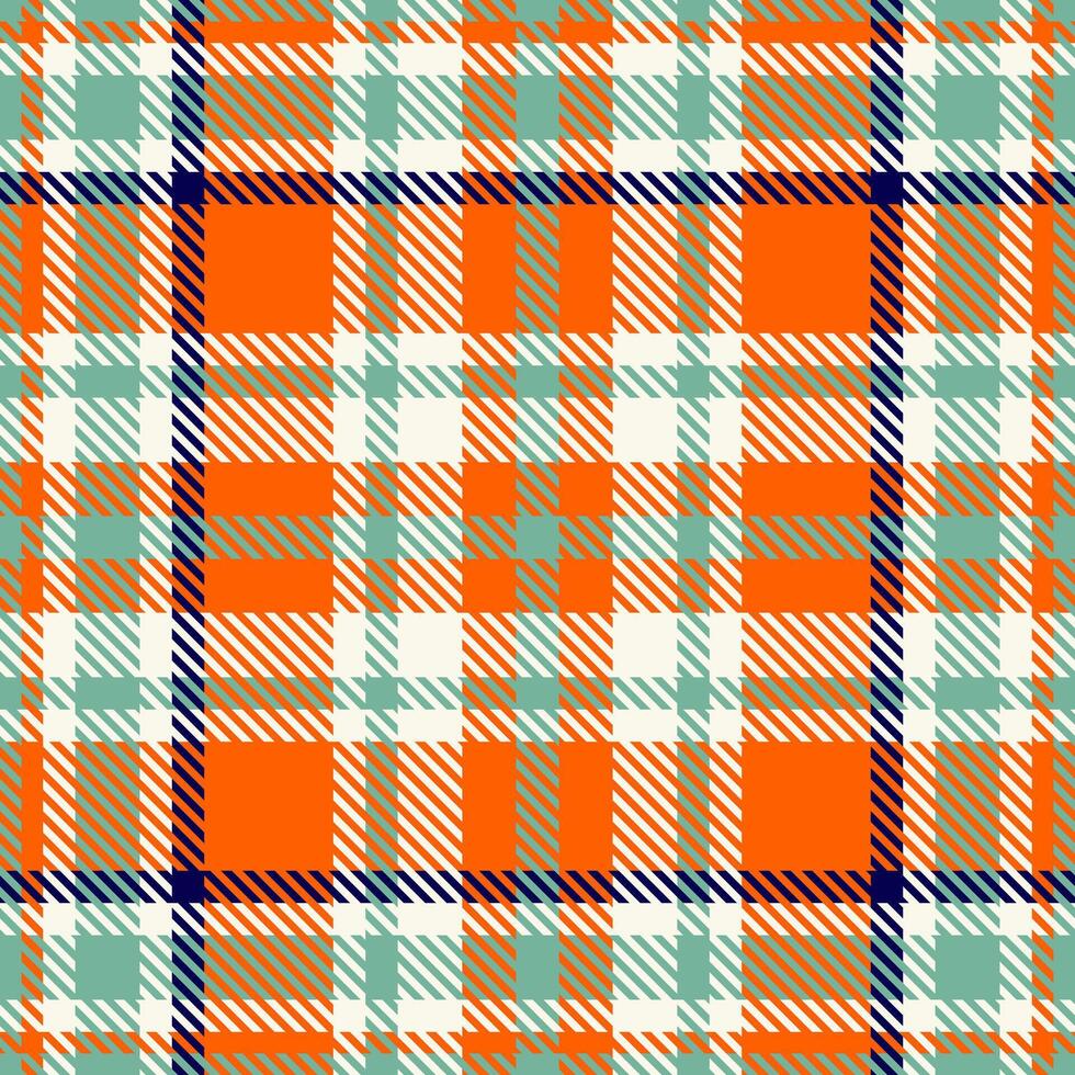 Vibrant orange, teal, and white plaid pattern. Perfect for textile design, fashion, or autumnal themed projects. This seamless texture evokes warmth and a classic, stylish feel. vector