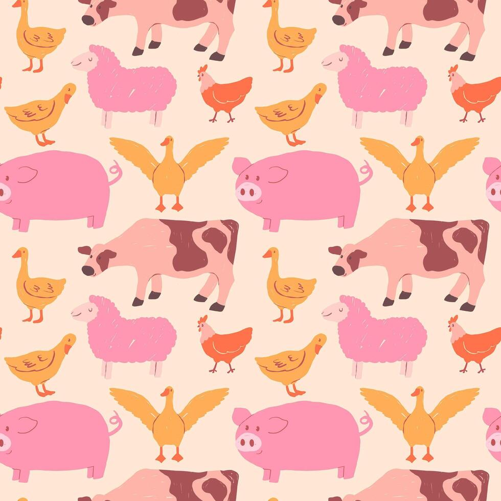 Seamless pattern with hand drawn animals vector