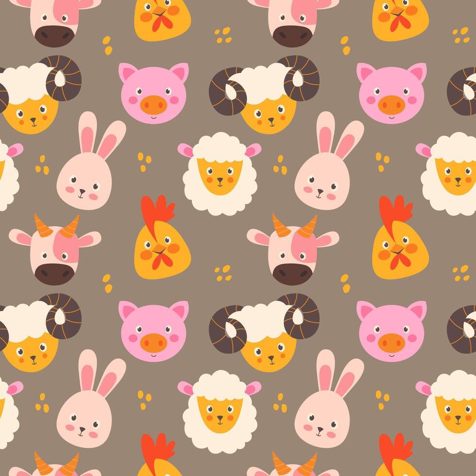 Seamless pattern with hand drawn animal faces vector