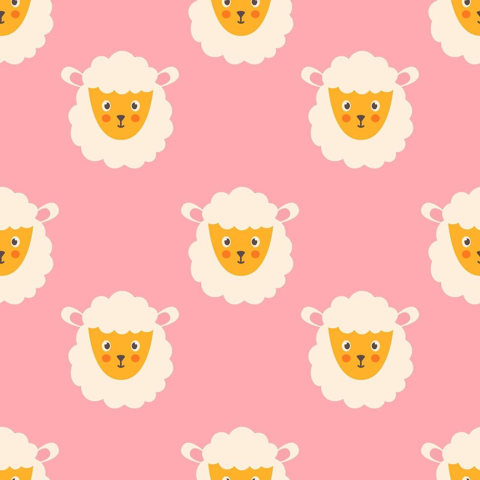 Children's seamless pattern with funny sheep faces vector