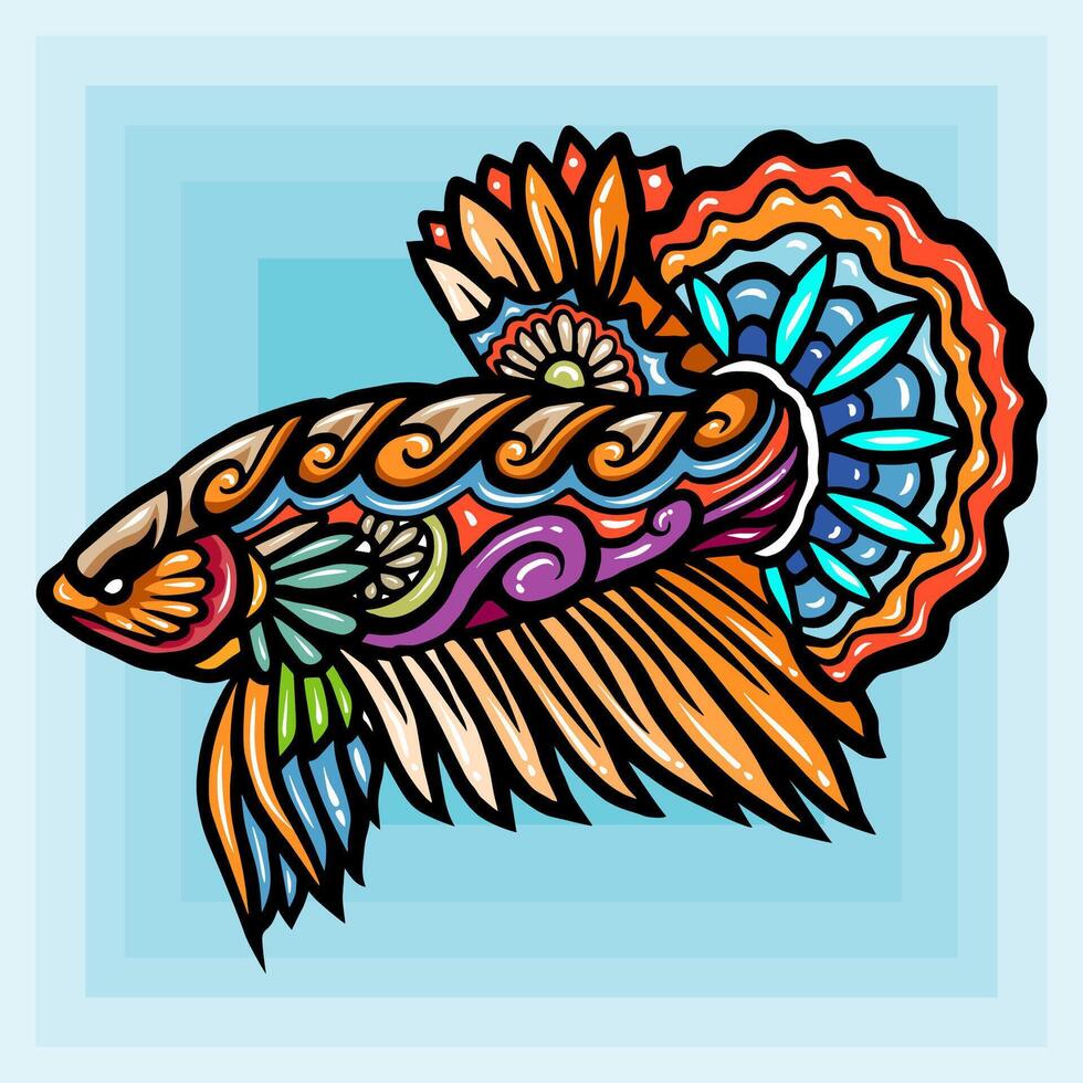 The mandala arts of betta fish mascot. esport logo design vector