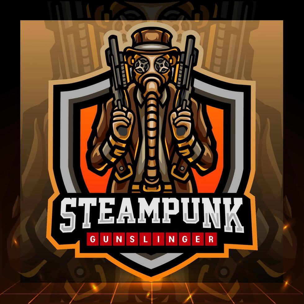 Steampunk gunslinger mascot esport logo design vector