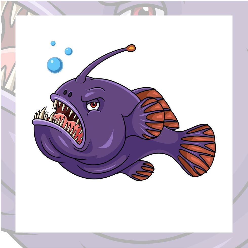 Anglerfish cartoon mascot character design vector