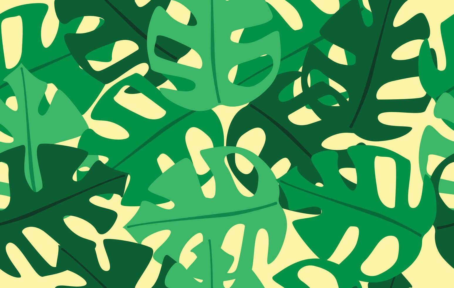 Summer pattern seamless fabric summer season. monstera leaf on yellow background. Designed for summer pattern vector