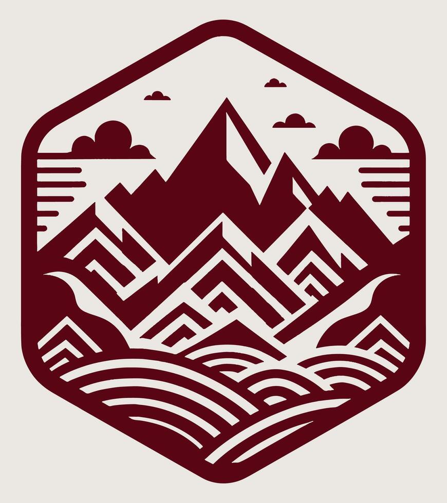 Mountains and waves in a hexagon shape vector